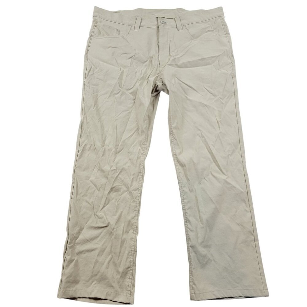 Eddie Bauer Pants Mens 38x28 Tag 38x32 Beige Golf Hiking Outdoors Heemed*